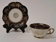Vintage Winterling Bavaria Black And Gold Demitasse Tea Cup & Saucer w/Medallion