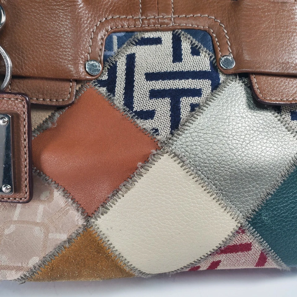 TIGNANELLO Marrón Cuero Parches Cartera Cubo Bolso de Mano/Gancho para Brazo Bolso Crook Foto 3 de 4