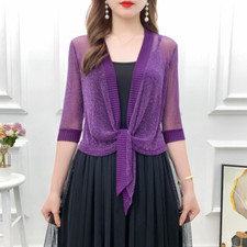Ladies Mesh Cardigan Crop Bolero Shrug Top Glitter Sheer Half Sleeve Shawl Cape