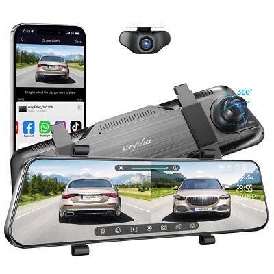 ARPHA Rear View Mirror Dash Cam 10"Full Touch Screen WiFi 1080P Front and Rear Car DVR