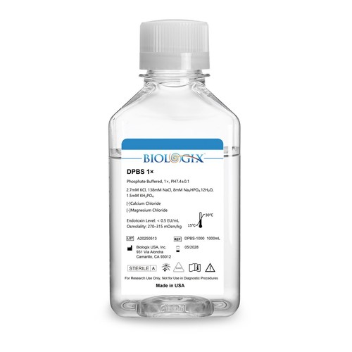 Biologix® DPBS Buffer (without Ca2+&Mg2+) (1×), 1000mL/ Bottle, 6 Bottles/Case - Picture 7 of 8