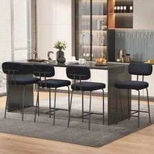 27" Counter Height Bar Stool Set of 4, Kitchen Fabric Barstool with Back