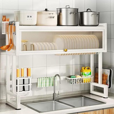 Over The Sink Dish Drying Rack 3 Tier Large Dish Rack Metal for Kitchen with Lid
