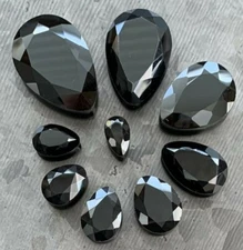 PAIR Faceted Black Glass Teardrop Plugs Double Flare Gauges Tunnels Tear Drop