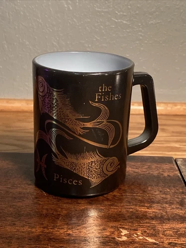Vintage Federal Glass Black Pisces the Fishes Zodiac Astrology Heat Proof Mug