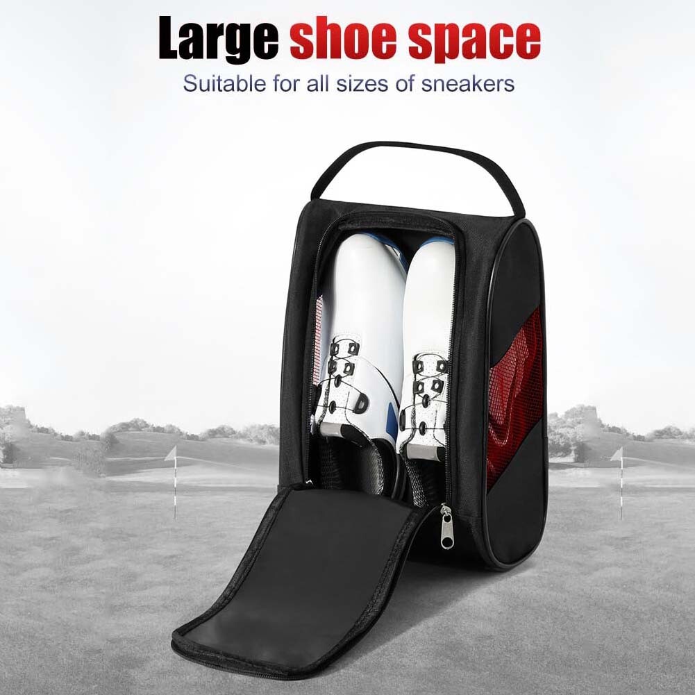 Golf Shoe Holder Bag Breathable Zipper Nylon Sports Carrier Pouch (Red