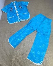 VTG Chinese Silver Lake Silk Rayon Embroidered Shirt Pants Outfit Size 10 Asian