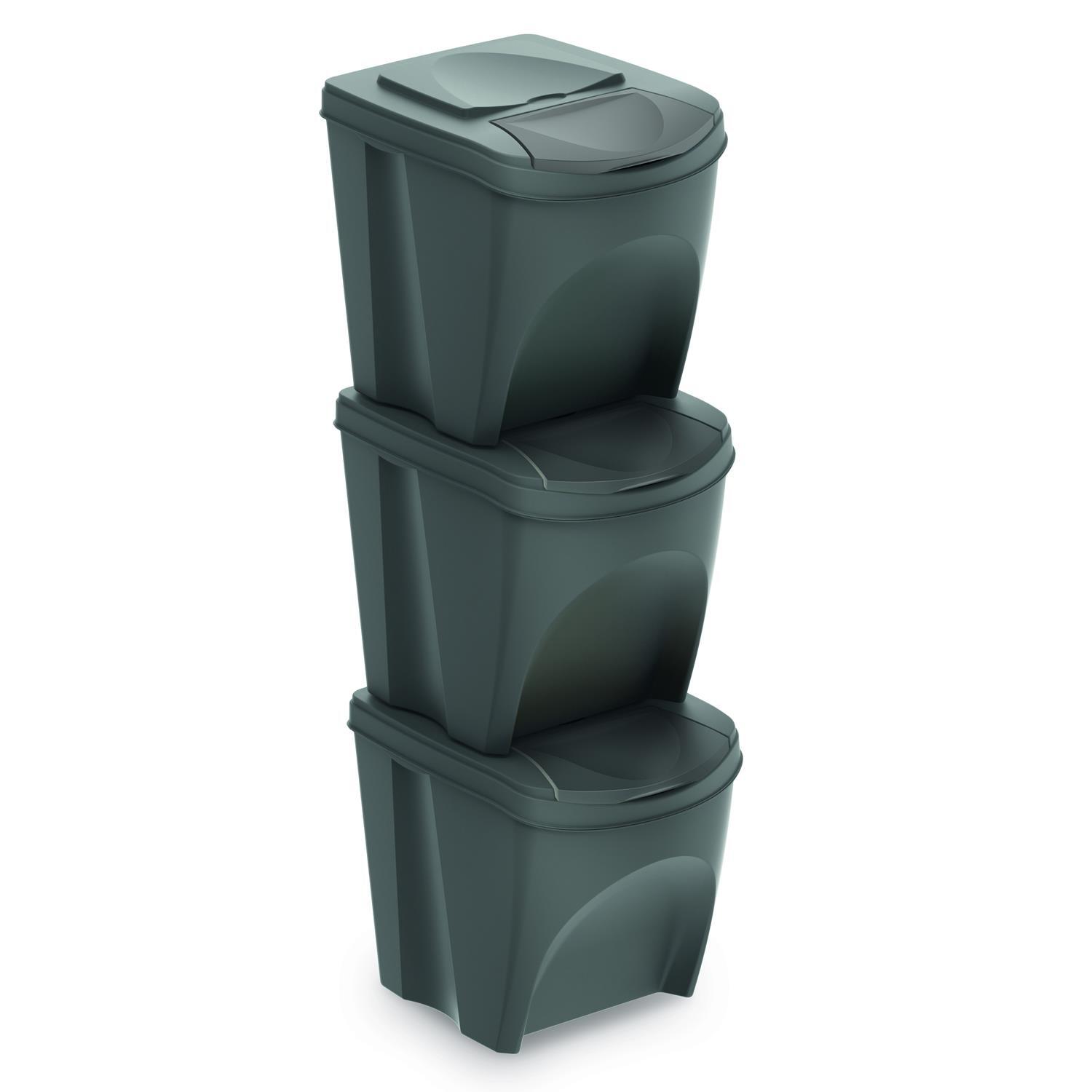 Poubelle tri selectif 3 bacs 25L Sortibox gris IKWB25S3-405U