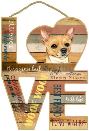 Chihuahua Love Word Art Wood Cut Out 8"x11" Cute Hanging Dog Sign Gift Home L50 - Picture 1 of 4