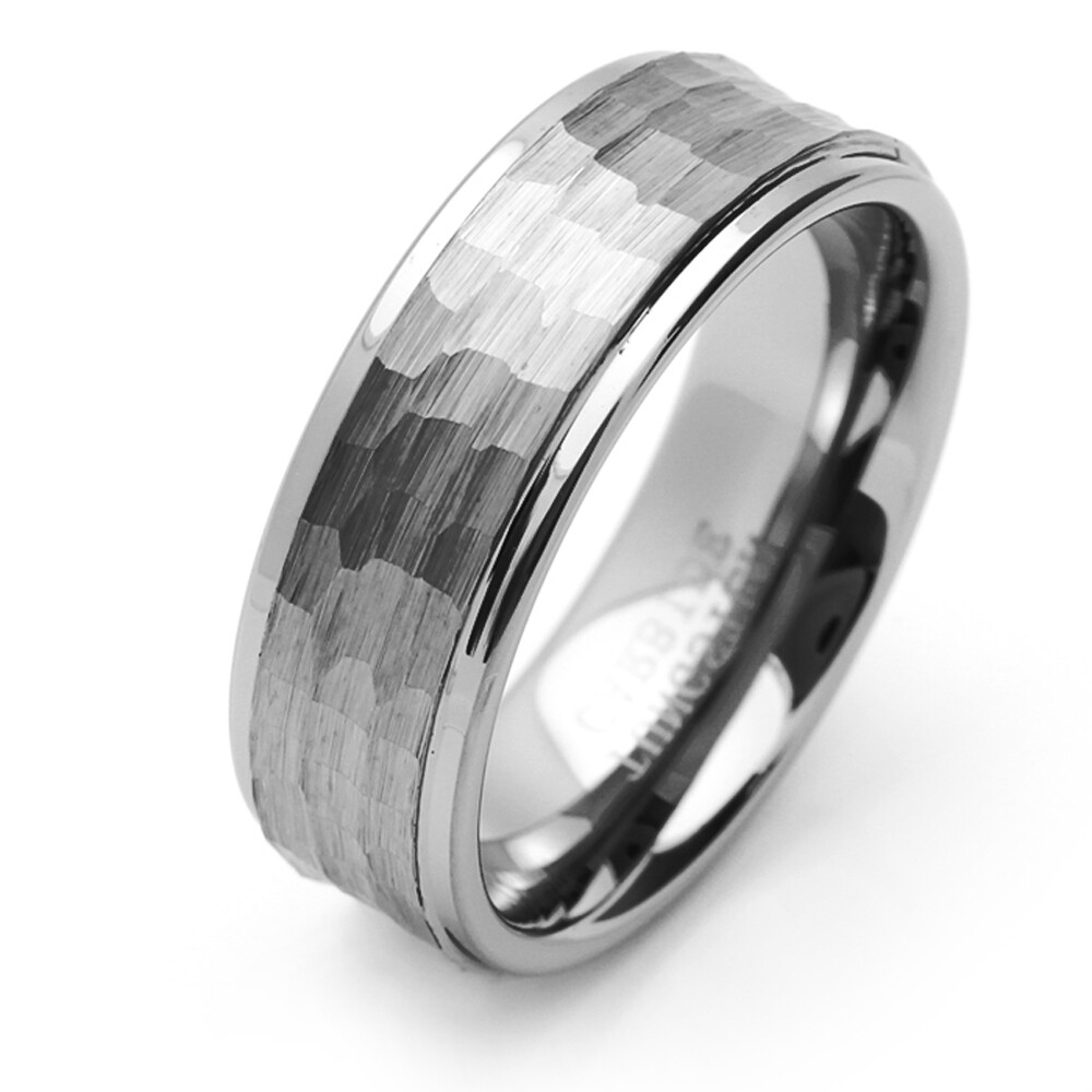 Men 9MM Comfort Fit Tungsten Carbide Wedding Band Brushed Hammered Ring