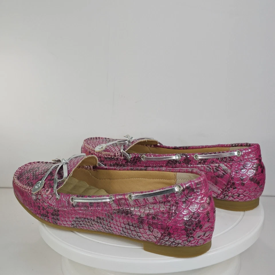 JOAN BOYCE FEMININO 10M ROSA ESTAMPA DE PELE DE COBRA STRASS ACENTUADO SAPATOS MOCASSIM ARCO  - Imagem 3 de 4