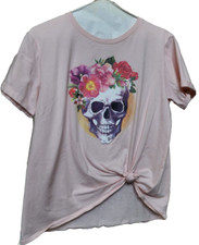 SOUL Skull T-Shirt Flower Crown XL Loose Fit Super Soft Pink