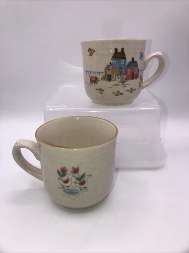Lot Of 2 International Stoneware Heartland Farmhouse Coffee Cups Vintage Mugs