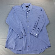 David Donahue Shirt 17 35 Blue Check Mens Button Down Long Sleeve 100 Cotton