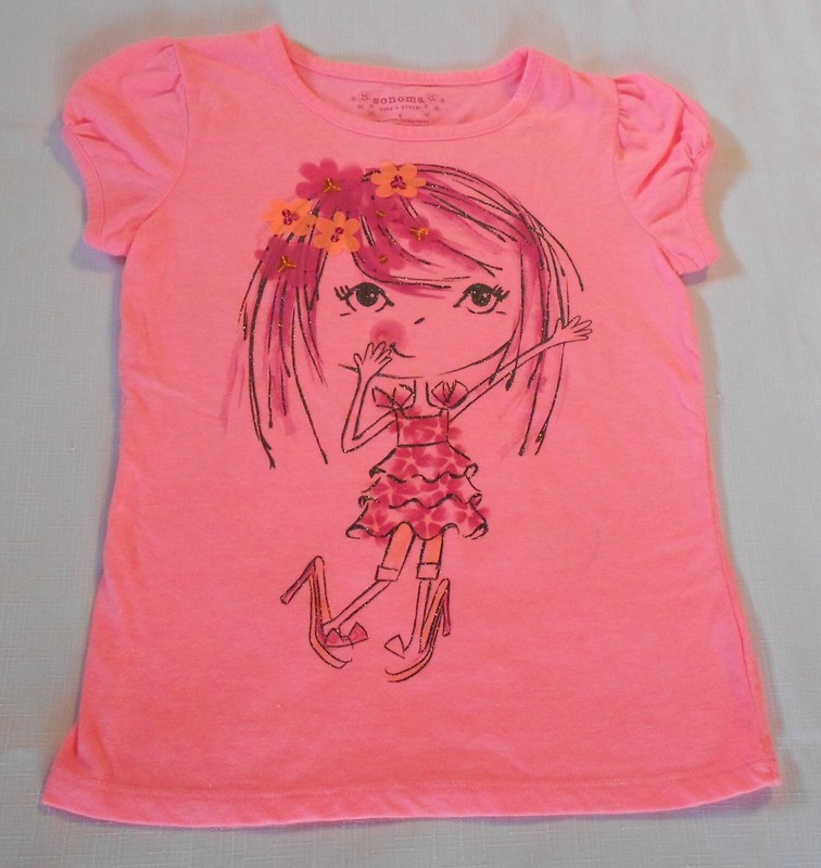 Girls Sonoma Pink Short Sleeve Shirt with girl with flowers in her hair size 6