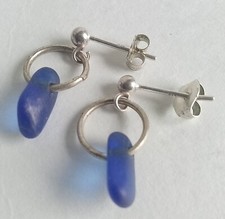 Handmade 925 Silver and Cobalt Sea Glass Earrings