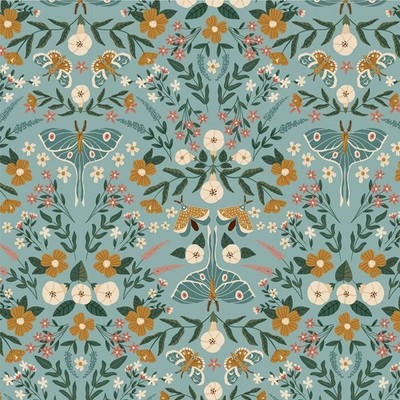 Poppie Cotton - Moonbeam Dreams - Nocturnal Moth - Sky, Fabric BTY