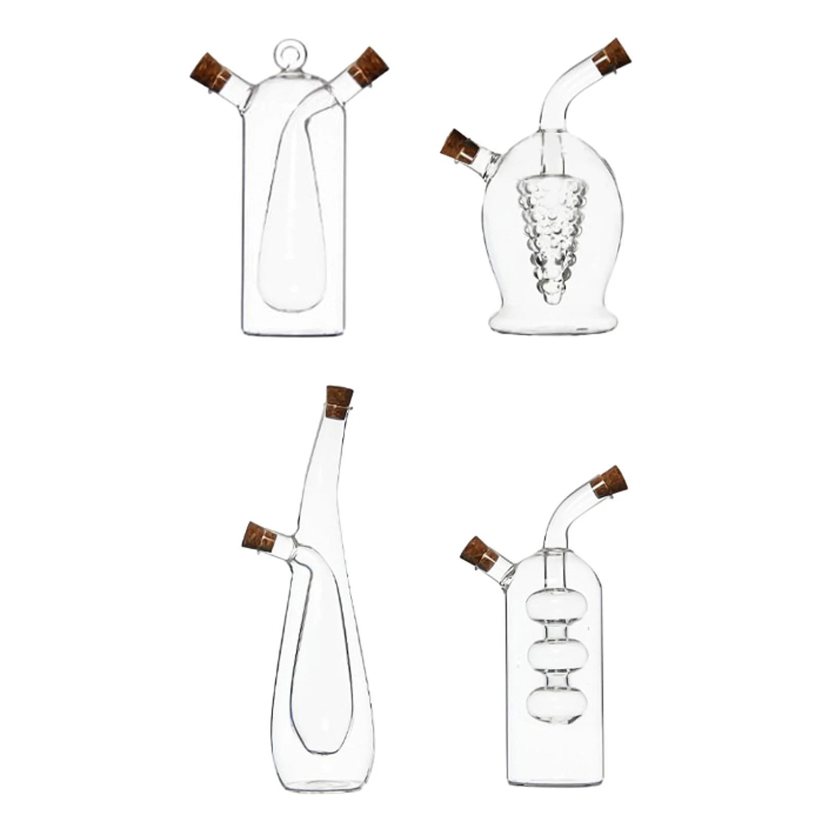 Oil and Vinegar Glass Bottle 2 in 1 Double Pourer Spout Stoppers Kitchen