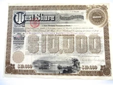 1886 New York West Shore RR $10000 Gold Bond Certificate Hudson River Vignette