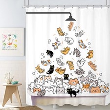 Cute Cat Shower Curtain for Kids Children 72Wx72L Inch Funny Cartoon Animal R...