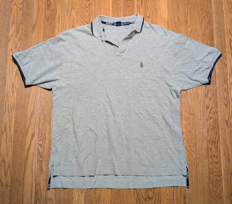 Men's Nautica Polo Style Shirt XXL Gray Grey 100% Cotton