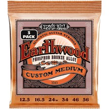 Ernie Ball Earthwood Custom Med Phosphor Bronze Acoustic Strings 3 Pck 12.5-56