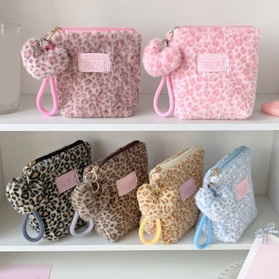 Stylish Miniature Plush Cheetah Pattern Cosmetic Case Travel Friendly Size