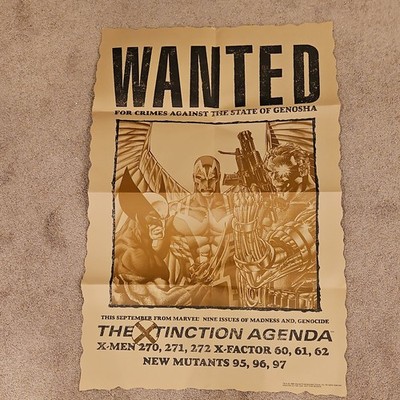 Vintage X-Men Wanted Poster XTinction Agenda Jim Lee Art Wolverine 22 x 34 1990