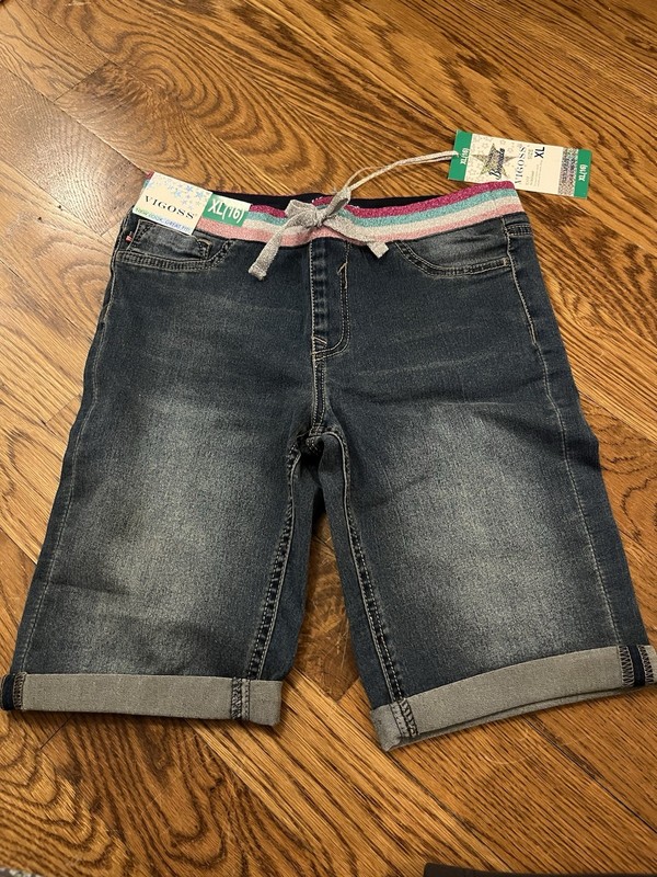 Vigoss Girls Super Stretch Bermuda Shorts Knit Waistband, Dark Wash, Sz 16 NWT