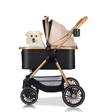 3-in-1 Pet Stroller for Small Dogs & Cats up to 33lbs, One-Touch Fold 4-Wheel...