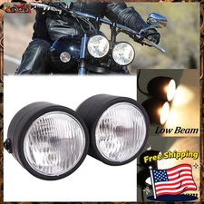 Black Twin Headlight Motorcycle Double Dual Lamp Street Fighter Naked Universal