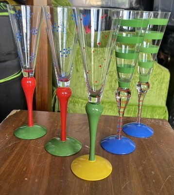 SET of 5 ORREFORS ANNE NILSSON CLOWN CHAMPAGNE FLUTE  10.5''