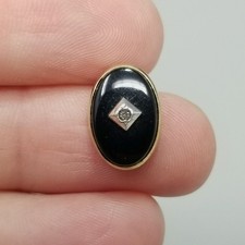 Vintage Black Oval Tie Pin Gold Tone Rhinestone Center