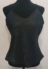 Vintage Black Camisole Creations New York Lingerie Slip Top Nylon Dark Floral M