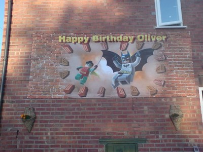 HAPPY BIRTHDAY OLIVER Iego BATMAN BANNER Party Custom Made Fabric 