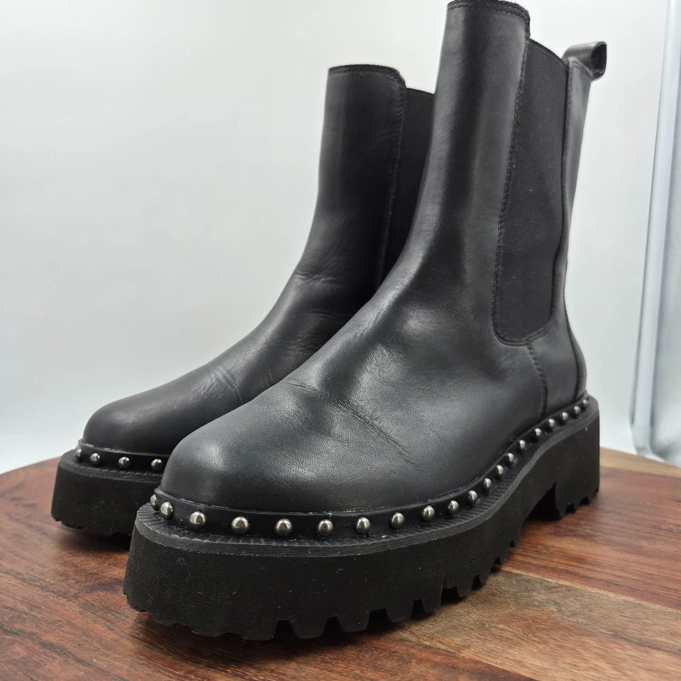 Botas Vince Camuto Meendey Para Mujer 9M Cuero Negro Plataforma Tachonado Chelsea Lug Foto 4 de 4