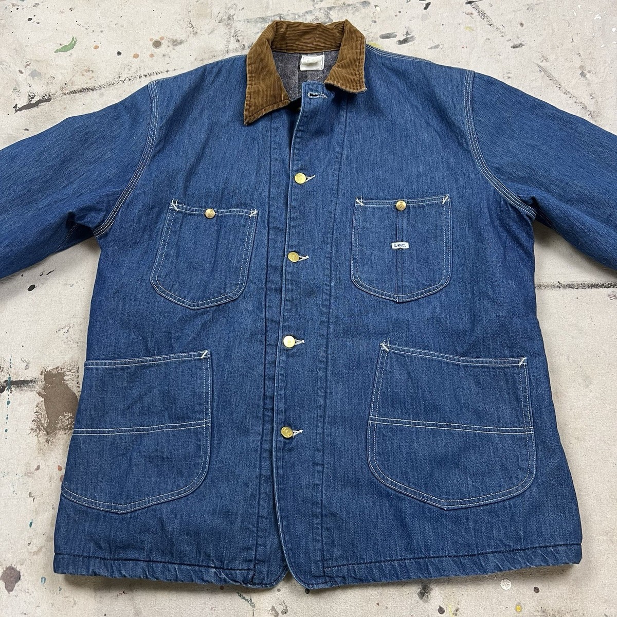 Vintage 70s Lee 81-LJ Indigo Denim Jean Chore Work Jacket Mens 44