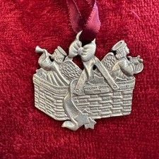 Longaberger 1997 Holiday Cheer Pewter Basket Angels Christmas Ornament Vintage