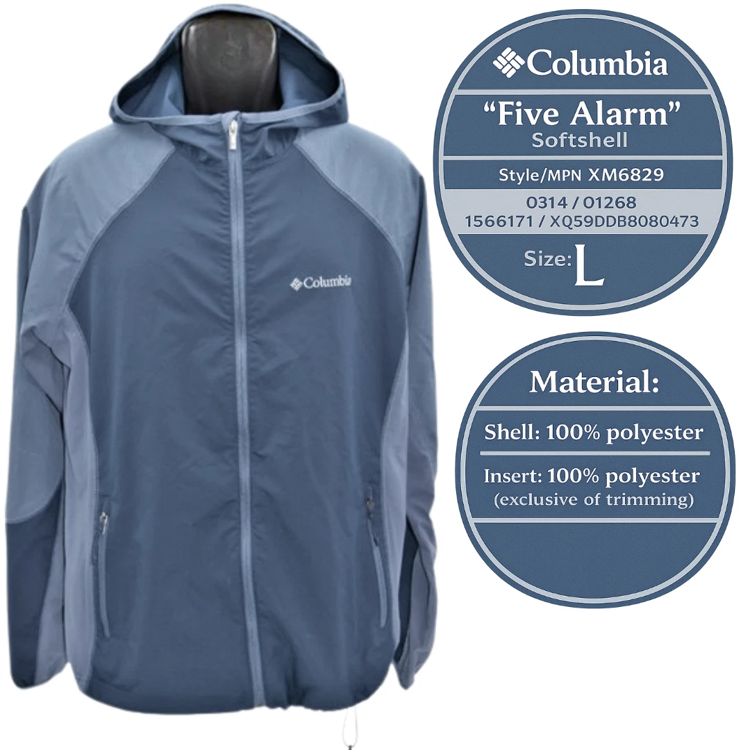 Columbia Omni-Shield Five Alarm Softshell Hooded Jacket Mens L Blue XM6829
