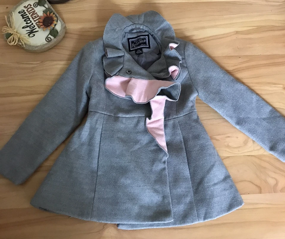 Conjunto Abrigo Niñas Rothschild Gris Y Rosa Talla 4/5 Con Pantalón Talla 4 Foto 4 de 4