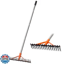 CKLT Garden Rake 17 Spring Steel Tines Heavy Duty Rake for Lawns with 62 Inch