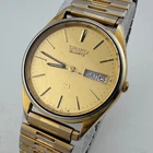VTG Seiko Quartz Watch 8123-800L Men Gold Tone Day Date Stretch Analog New Batte