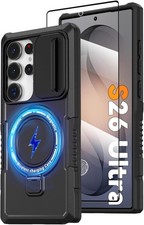 Magnetic Case for Samsung Galaxy S26 Ultra with Ring Stand and Camera Cover, Bla