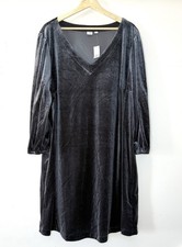 GAP Women Dress Black Gray Velvet XXL Plus Polyester Stretch 3/4 Sleeve NWT