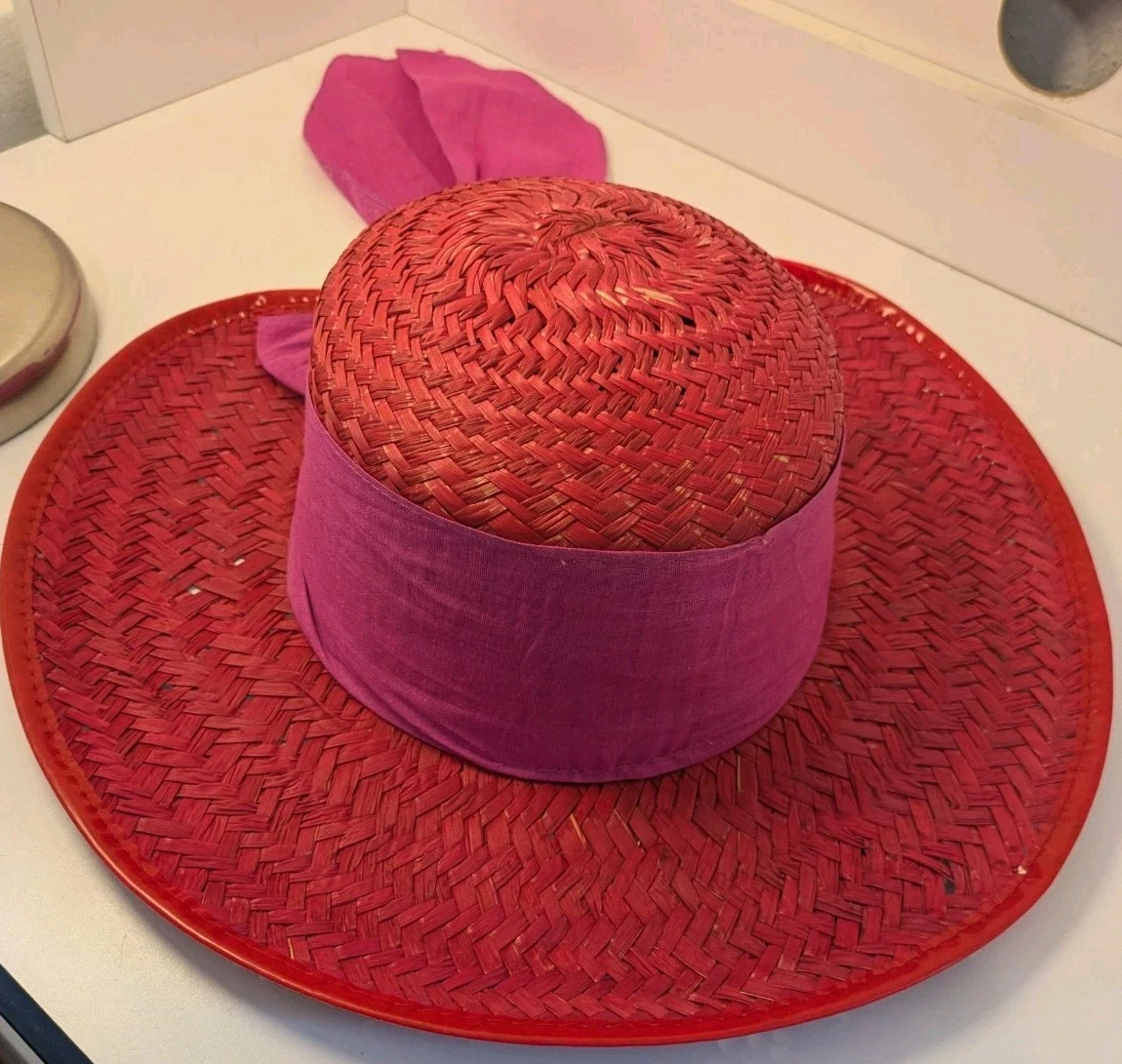 Wide Brim Red Straw Vintage Hats for Women for sale | eBay display picture 1