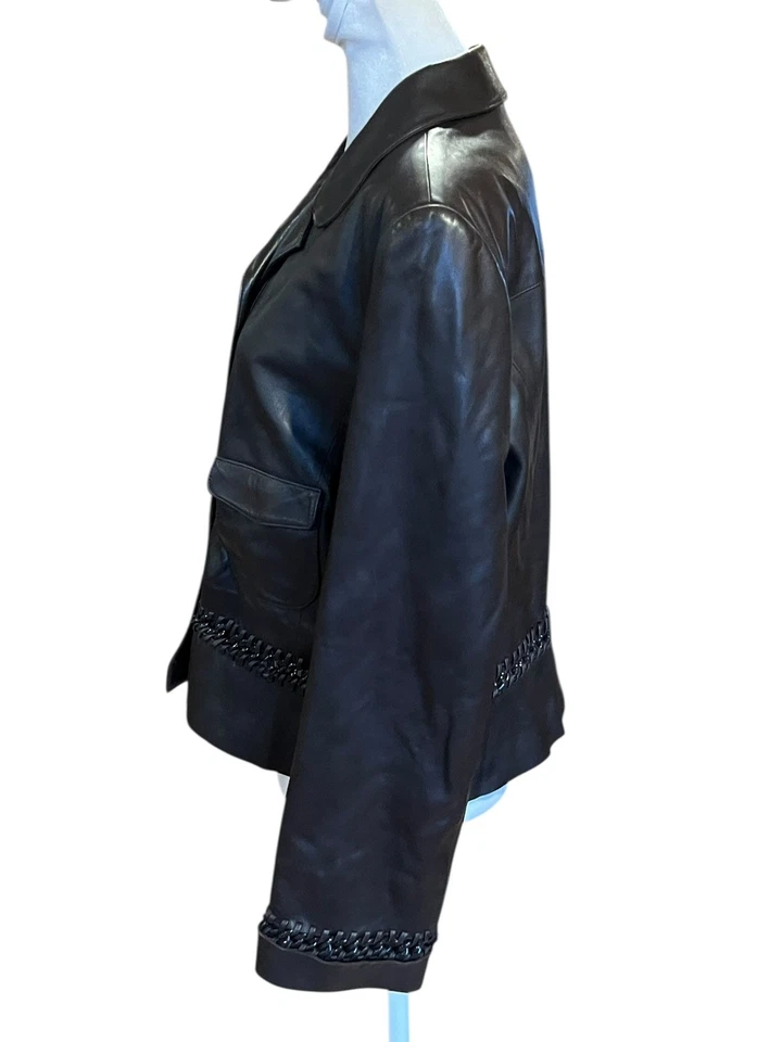 Chaqueta de cuero marrón Carlisle detalle de cadena Whipstitch ~ para mujer talla 14 Foto 2 de 4