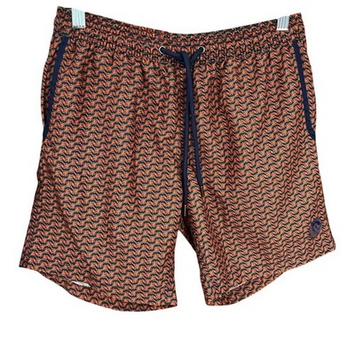 Mr Swim Dolphin Fish Swim Board Shorts Sz. Small EUC Brown Blue Fish Posh Resort