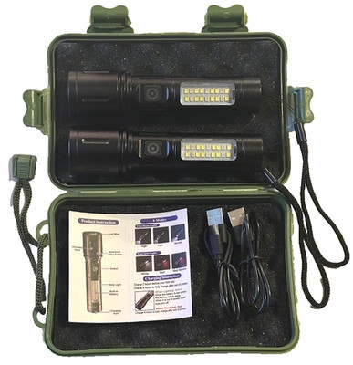 2pk Power Style Flashlights USB Rechargeable Battery LED Flashlights 6 Modes