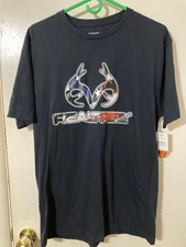 RealTree Adult Large Navy Blue w/R/W/B Graphic Logo T-Shirt - New W/Tags
