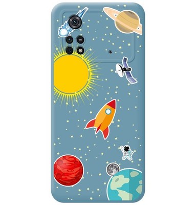 Flüssige Silikonhülle Blau Für Xiaomi POCO M4 Pro 4G Design Weltraum Zeichnungen